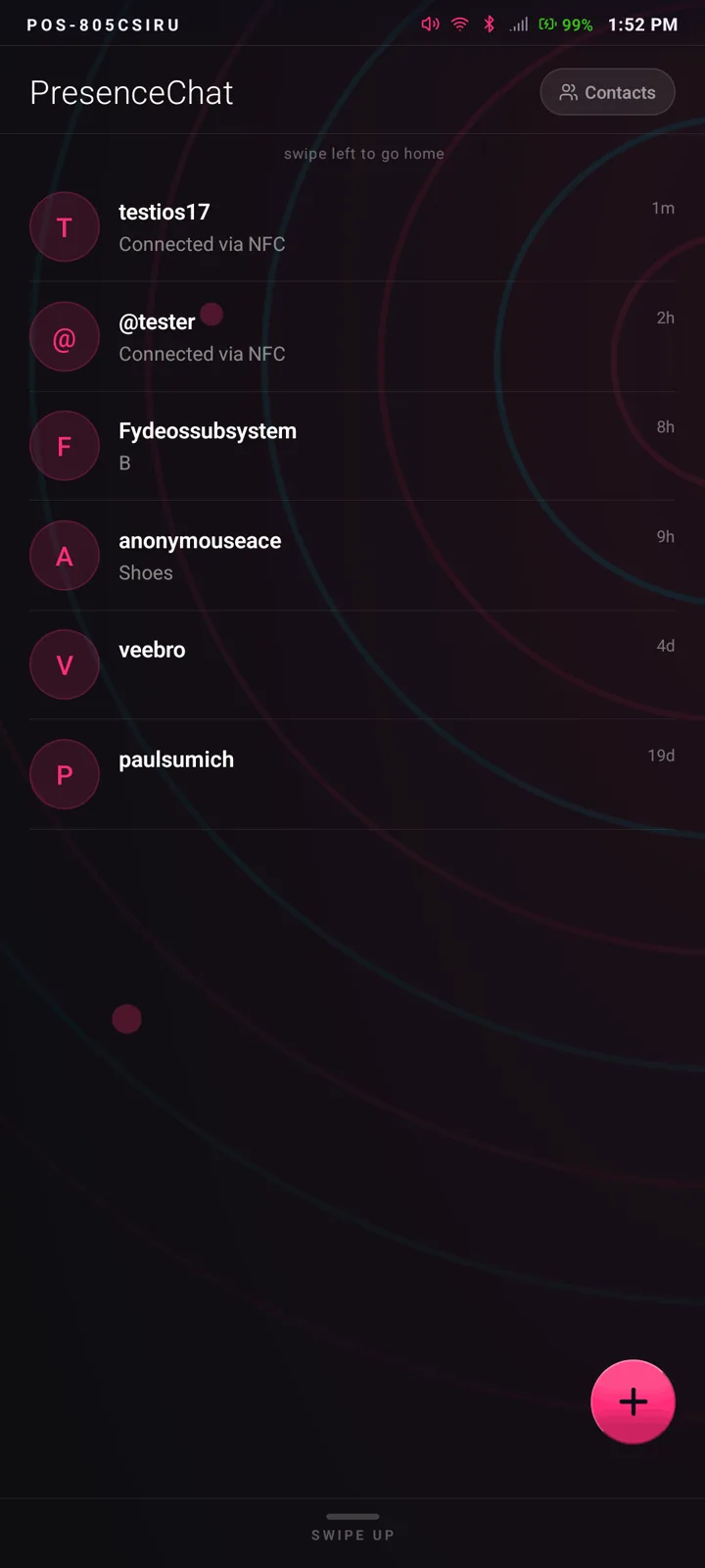 PresenceChat — every contact here was made by tapping phones together