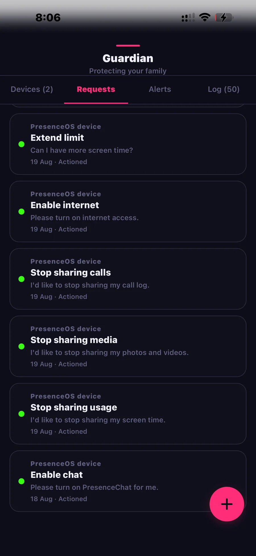 Guardian requests screen on iOS