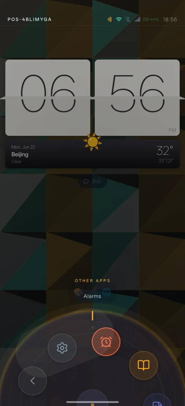 Real PresenceOS screenshot: alarm shortcut open on home screen