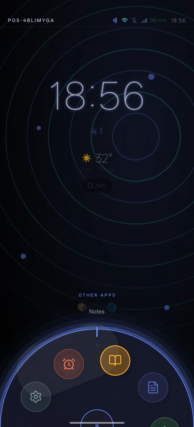 Real PresenceOS screenshot: home screen with radial clock theme