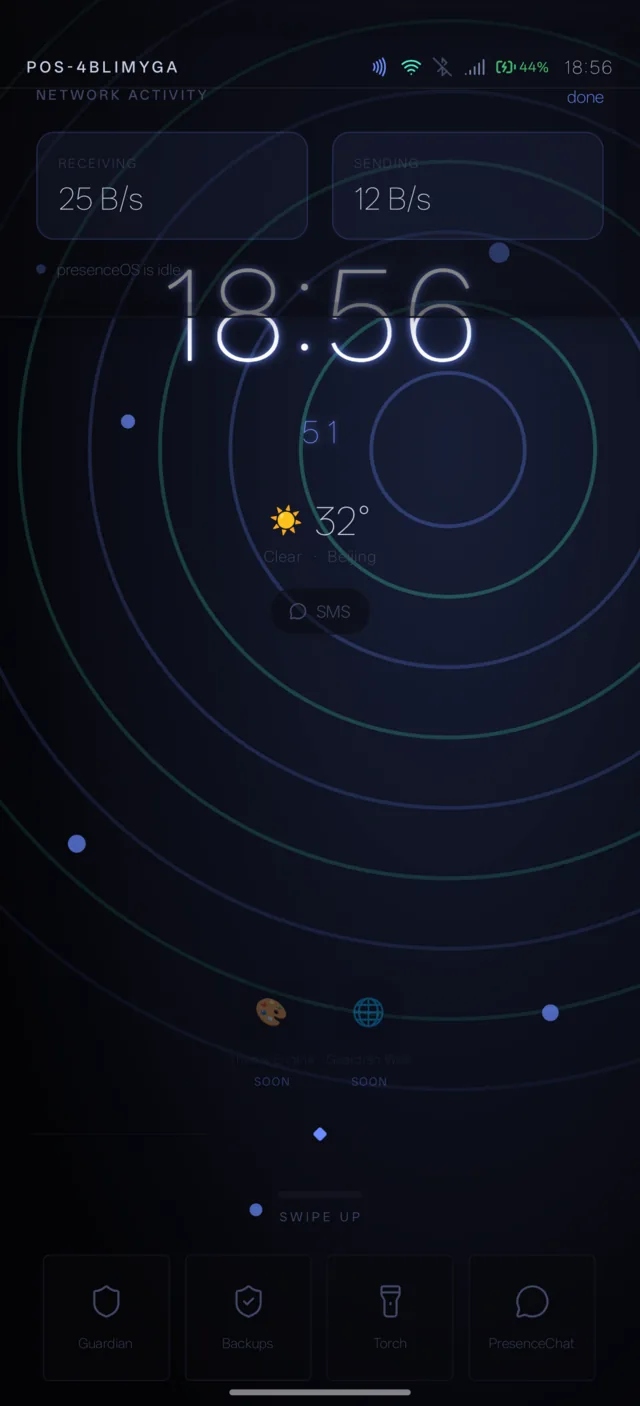 Real PresenceOS screenshot: live network activity monitor