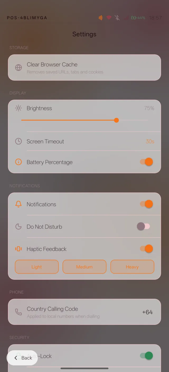 Real PresenceOS screenshot: display and notification settings