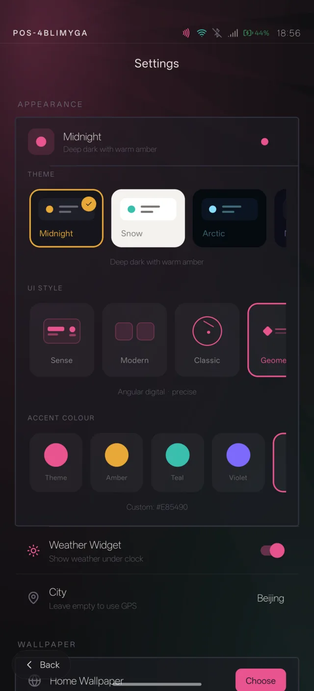 Real PresenceOS screenshot: theme and accent colour picker